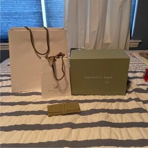 Van Cleef & Arpels Olive Green Jewelry Pouch with Branded Paper Bag and box